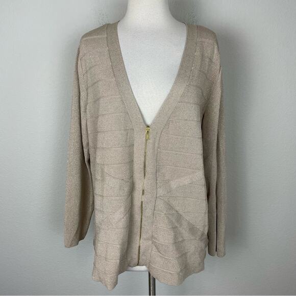 Lane Bryant Gold Shimmer Zip Cardigan 22 24 - Picture 1 of 7